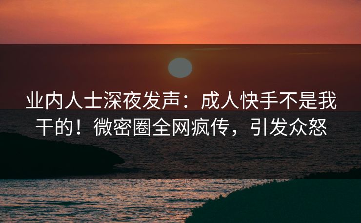 业内人士深夜发声：成人快手不是我干的！微密圈全网疯传，引发众怒
