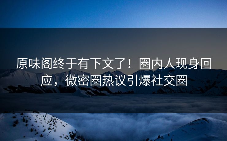 原味阁终于有下文了！圈内人现身回应，微密圈热议引爆社交圈
